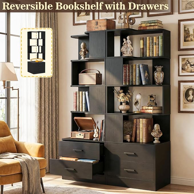 Armocity Corner Bookshelf with Drawers, 7 Tier Corner Book Shelf Display - Image 4