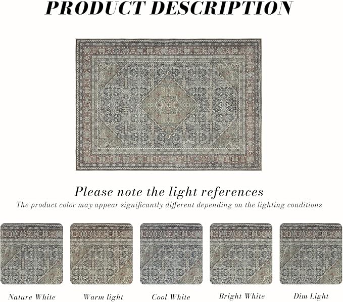 Area Rug 6×9, Large Vintage Boho Rug, Ultra-Soft Low Pile, Non Slip, Stain - Image 2