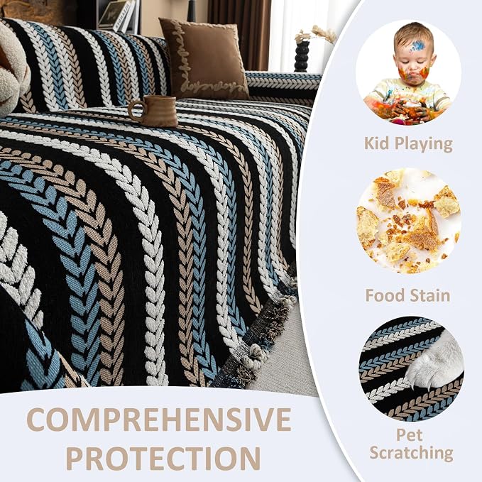 VClife Couch Cover for Sofa, Chenille Sofa Cover for Dog Modern Stripe Couch - Image 3