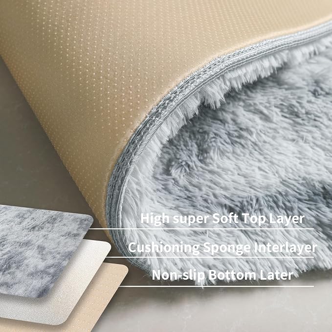 KICHOWUA 5x8 Light Grey Fluffy Shag Area Rug - Image 4