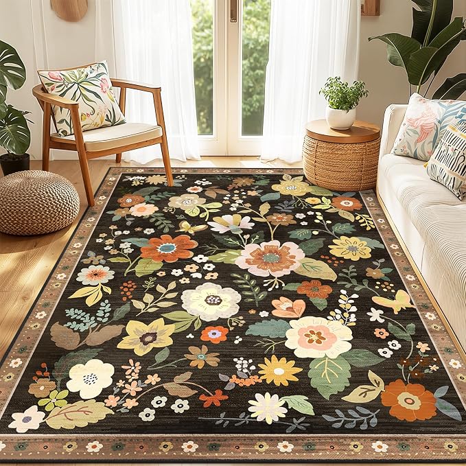 RELEANY Floral Nursery 4x6 Area Rugs Washable Print Boho Cute Carpet Non Slip - Image 2