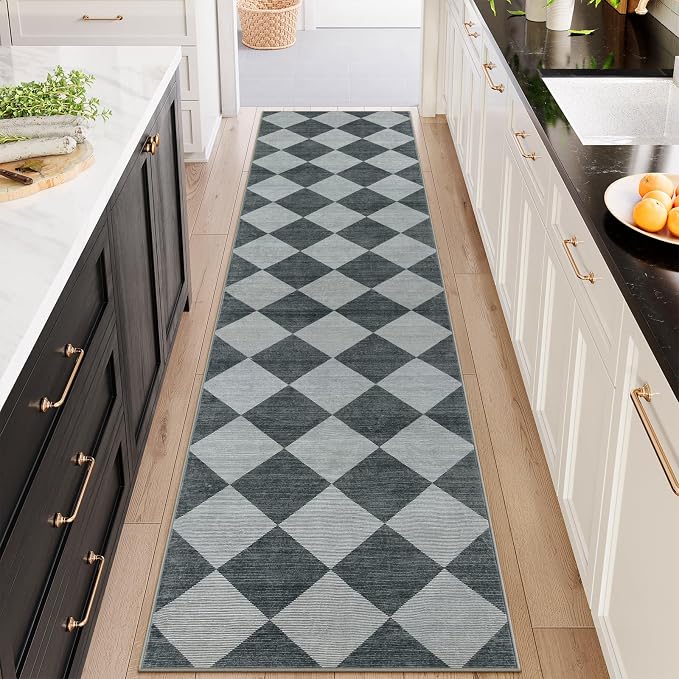Beeiva Checkered Kitchen Runner Rug 2.5x10, Ultra Thin Washable Runners - Image 3