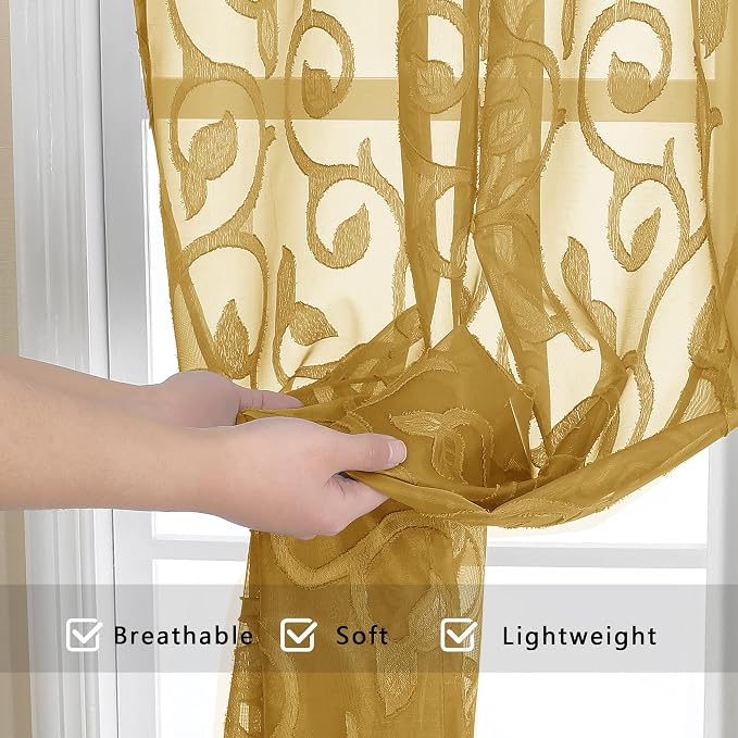 OWENIE Furman Semi Sheer Curtains 72 Inch Length 2 Panels Set, Jacquard Pattern - Image 7