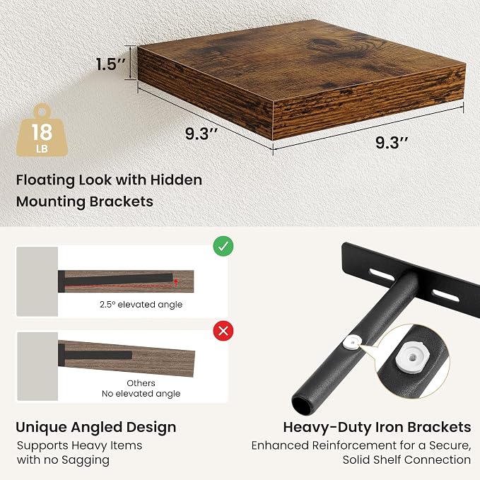 Fun Memories Floating Shelves for Wall, Rustic Wood Wall Mounted Shelves for - Image 3