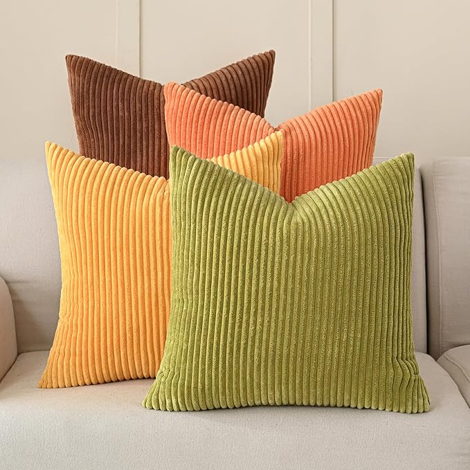 Volcanics Set of 4 Fall Orange Corduroy Decorative Throw Pillow Covers 20x20 by Volcanics