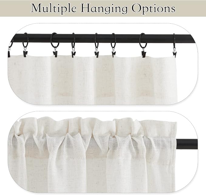 RYB HOME Cafe Curtains 24 inches Length, Linen Sheer Short Curtains - Image 5