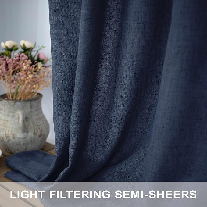Navy Curtains 108 Inches Long for Living Room 2 Panels Set Back Tab Pocket - Image 3