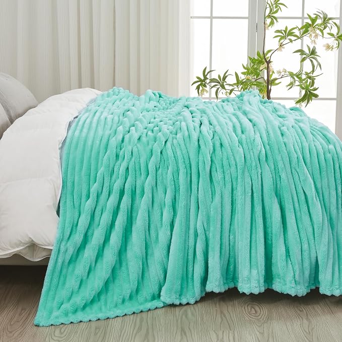NEWCOSPLAY Super Soft Queen Blanket Aqua Premium Silky Flannel Fleece 3D Ribbed - Image 4