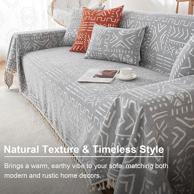 VClife Boho Gray White Couch Cover Plush Soft Chenille Couch Cover - Image 6