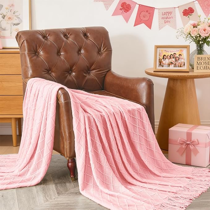 inhand Pink Knitted Throw Blanket - Image 6