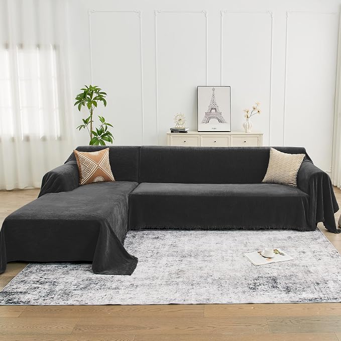 CAPALOCA Sectional Couch Covers, 2 Pieces Chenille Sofa Cover L Shaped Couch - Image 6