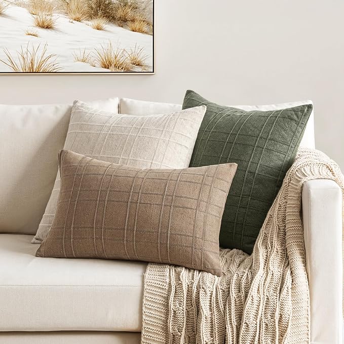 MIULEE Decorative Linen Check Throw Pillow Covers Neutral Farmhouse Vintage - Image 4