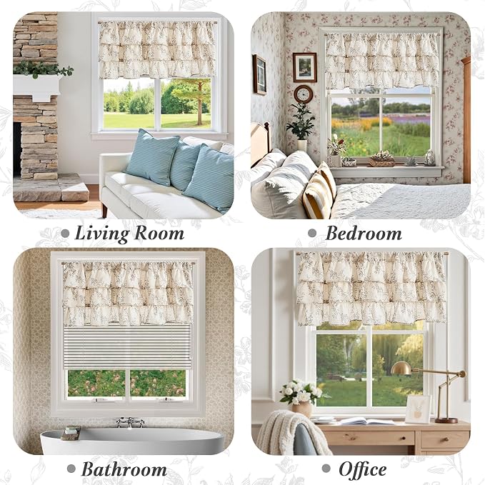 jinchan Ruffled Gray Floral Valance Curtain Shabbychic Linen Window Valance 18 - Image 4