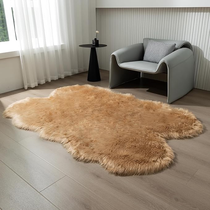 Fluffy Faux Fur Rug Brown Sheepskin Area Rug, 4x6 Ft Ultra Soft Shaggy Plush Rug - Image 4