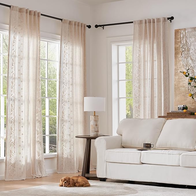 jinchan Winslow Linen Curtains for Bedroom 72 Inches Length Embroidered - Image 2