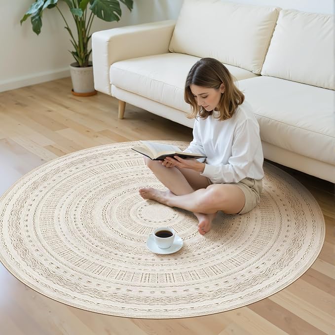 cotiled 5x5 Round Area Rug Living Room: Washable Boho Rugs - Image 5