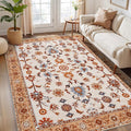 Tangsoo Floral Area Rug 3x5 Machine Washable Orange Rug Non-Slip Vintage by Tangsoo