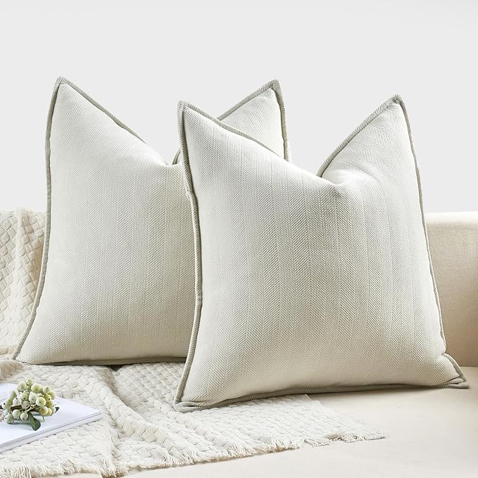MIULEE Pack of 2 Cream Decorative Pillow Covers 18x18 Inch Soft Chenille - Image 6
