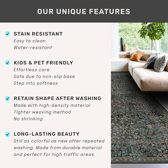 Dark Green 2x7 Long Washable Runner Rug Non Slip, Throw Rugs Runners - Image 7