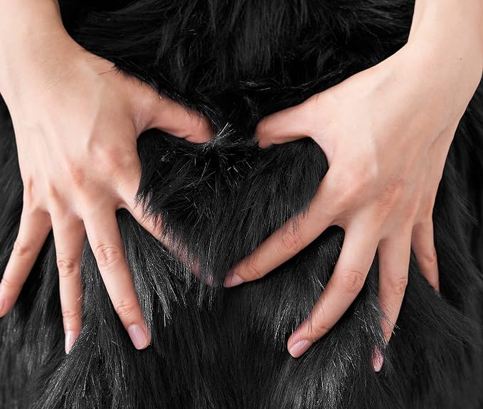 SERISSA Soft Fluffy Area Rug, Coal Black Faux Sheepskin Fur Rug, Shaggy Rug - Image 7