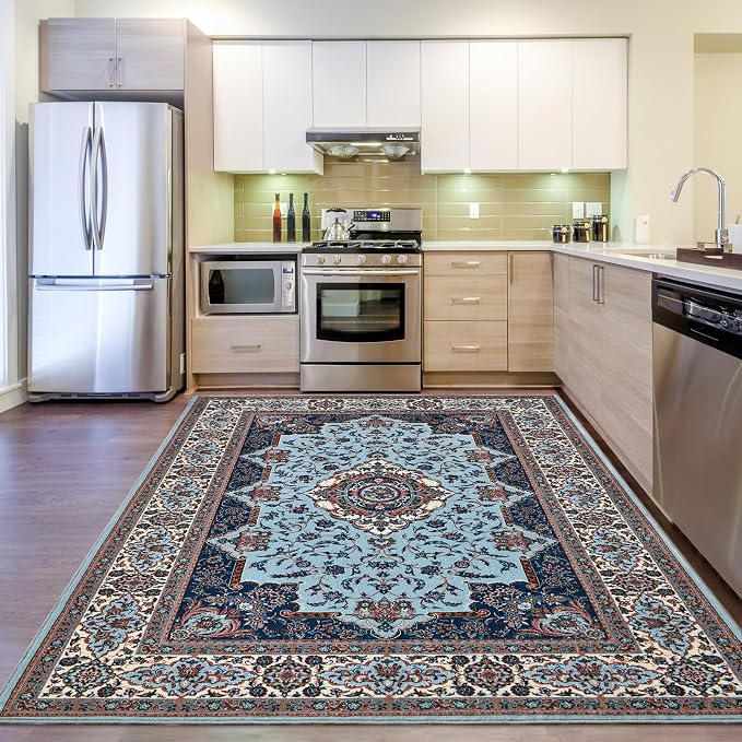 Area Rug for Living Room, Machine Washable Blue Rugs for Bedroom, 4x6Ft - Image 3