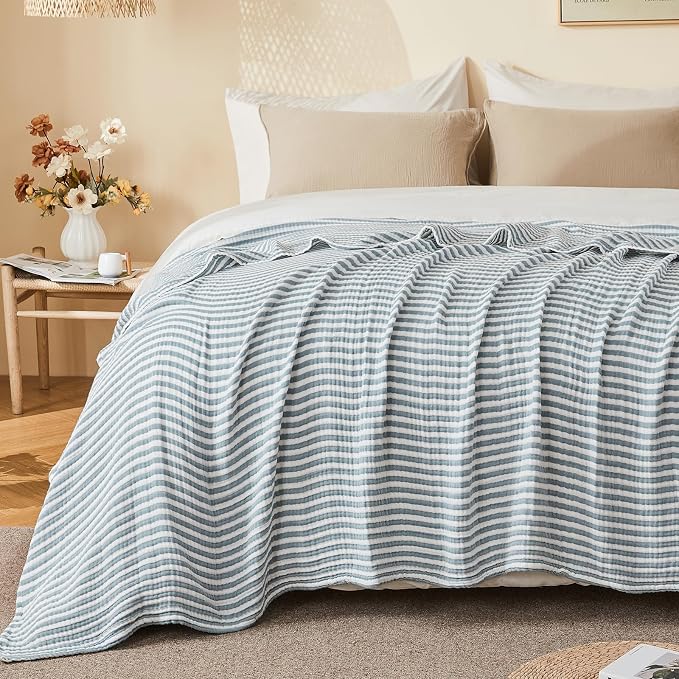 EMME Cotton Muslin King Blanket Bed Layering Bedspread Coverlet Breathable - Image 8