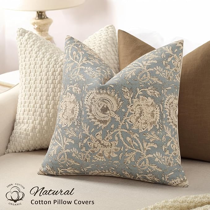 Vintage Floral Print Throw Pillow Covers 20x20 Set of 2 Neutral Modern - Image 2