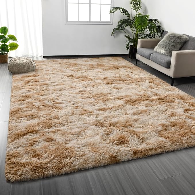 Large Shag Area Rugs 6 x 9, Tie-Dyed Plush Fuzzy Rugs by Deerhoo
