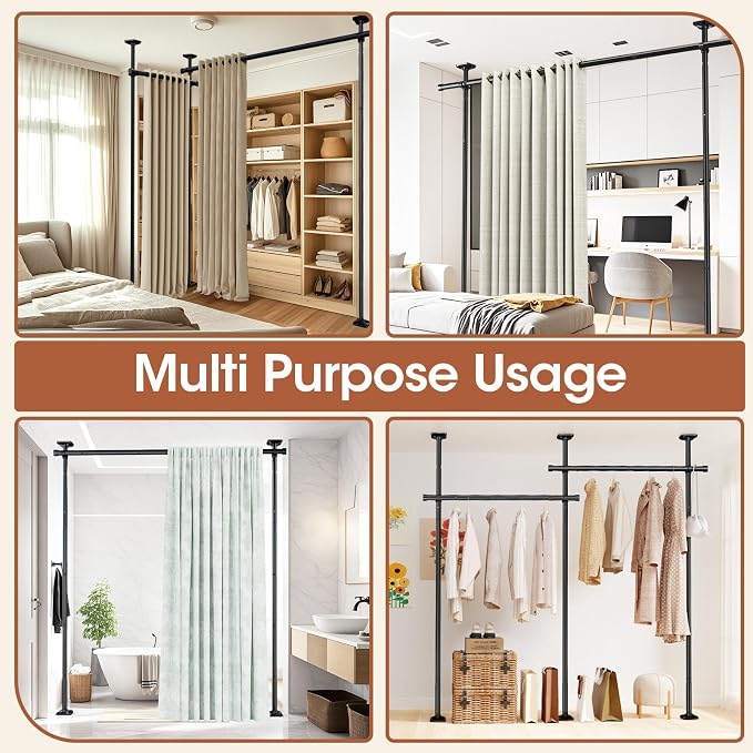 SUNALLY Room Divider No Drilling Curtain Rod Wall Divider - Image 7