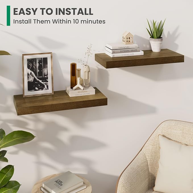 Solid Wood Floating Shelves For Wall, 24”W x 9”D x 1.56”H Large Wall Shelves - Image 4