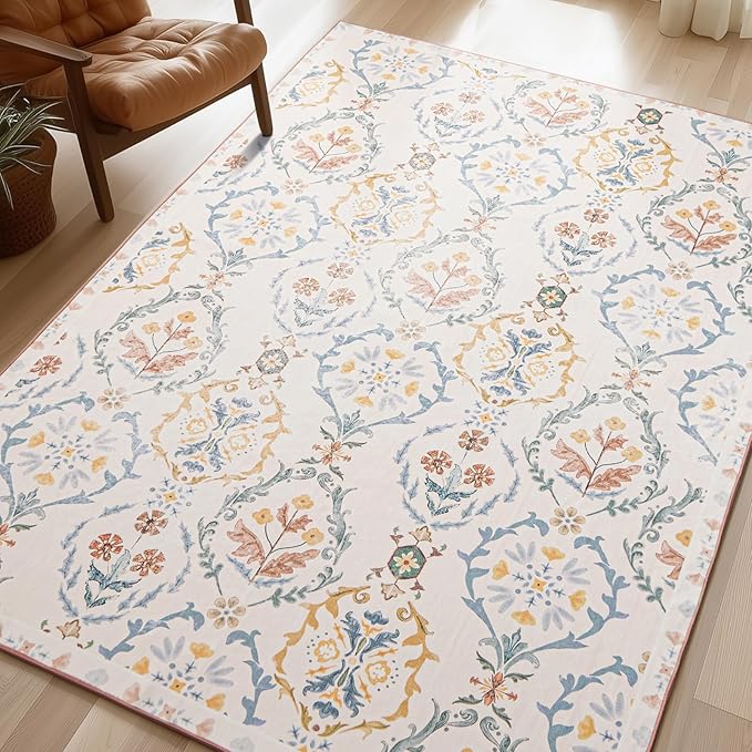Phantoscope Washable Area Rug 5'x7' Non-Slip, Vintage Floral Boho Rugs by Phantoscope