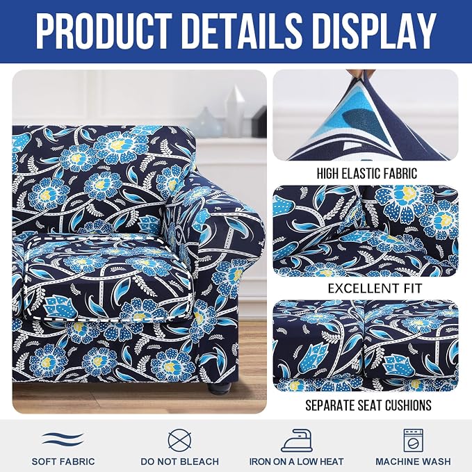 hyha Couch Covers, Chair/Sofa Covers, Floral Pattern, 2 Pieces, Armchair - Image 4