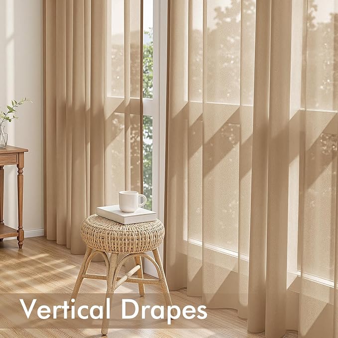 MIULEE Brown Sheer Curtains 108 Inches Long, 4 Panels Set, Rod Pocket Voile - Image 5