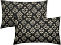 Black Pillow Covers 12x20 Inch Set of 2, Cream Floral Block Print Pattern by Sivirary