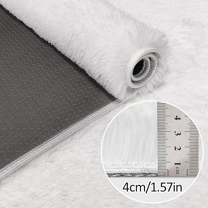 Runner Rug for Bedroom White 3x10ft Fluffy Area Rug Bedside Runner Rug for Kids - Image 5