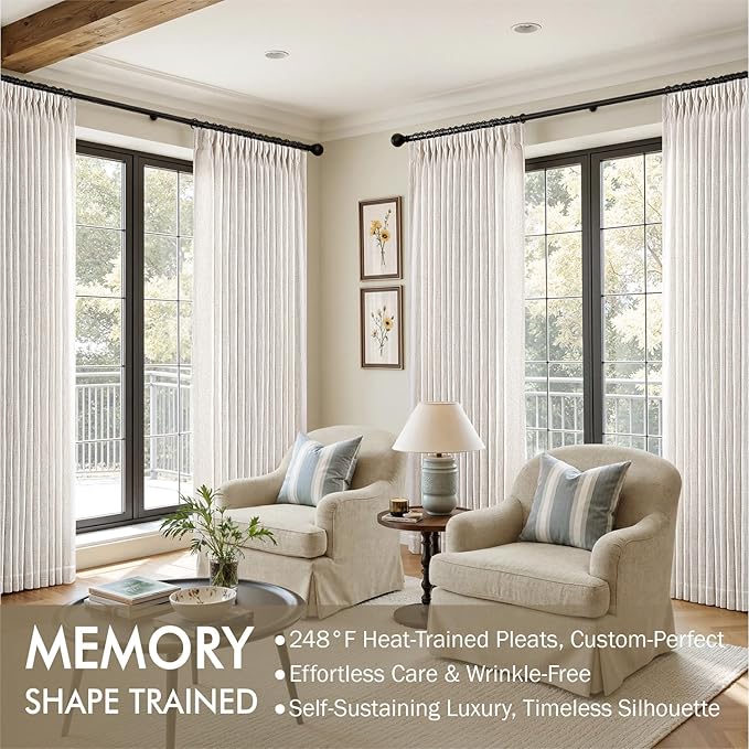 MIULEE Pinch Pleated Thick Linen Curtains 90 Inches Long 2 Panels - Image 2