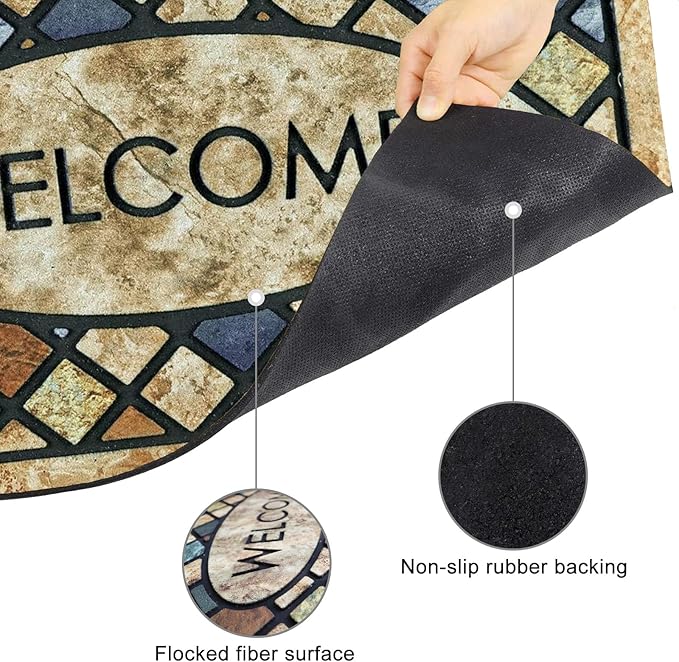 CHICHIC Blue Welcome Door Mat 17x 30 Inch Front Doormat Outdoors - Image 4