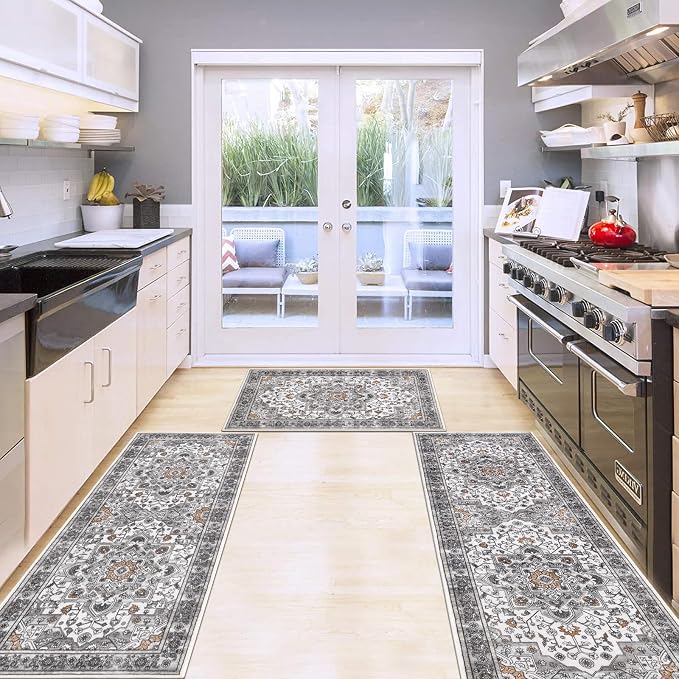 HEBE Farmhouse Kitchen Rugs Sets of 3 Non Slip Washable Boho Kitchen Rugs and - Image 7