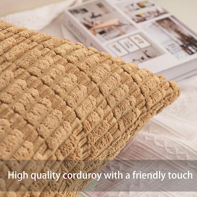 Pack of 2 Corduroy Decorative Throw Pillow Covers 12x20 Inch Soft Striped - Image 2