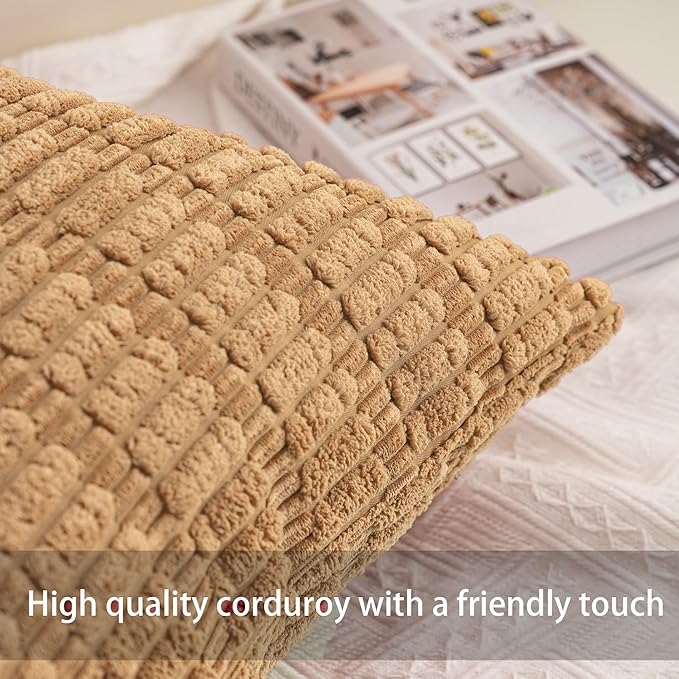Pack of 2 Corduroy Decorative Throw Pillow Covers 18x18 InchSoft Boho Striped - Image 2