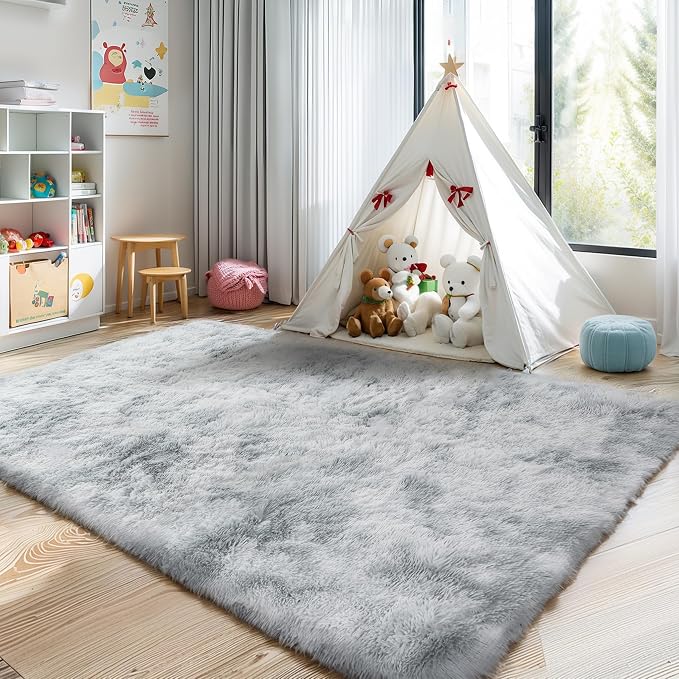 KICHOWUA 3x5 Fluffy Shag Light Grey Rug - Image 7