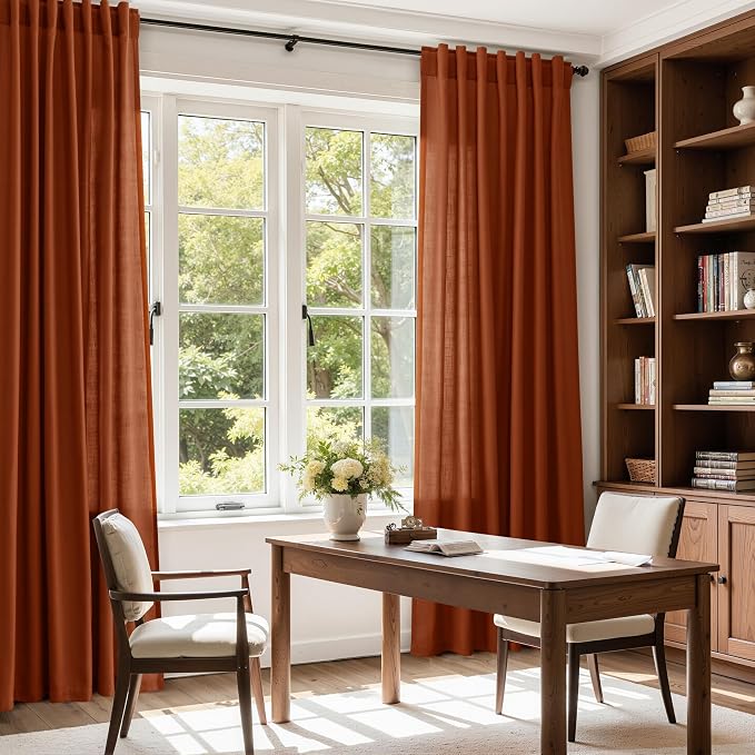 Nanspring Terracotta Long Linen Curtains 102 Inches Long 2 Panel Set Back Tab - Image 8