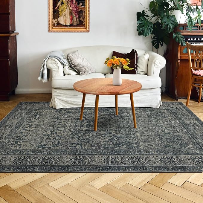 Area Rug 4×6, Vintage Boho Rug, Ultra-Soft Low Pile, Non Slip, Stain Resistant by DomitapisRug