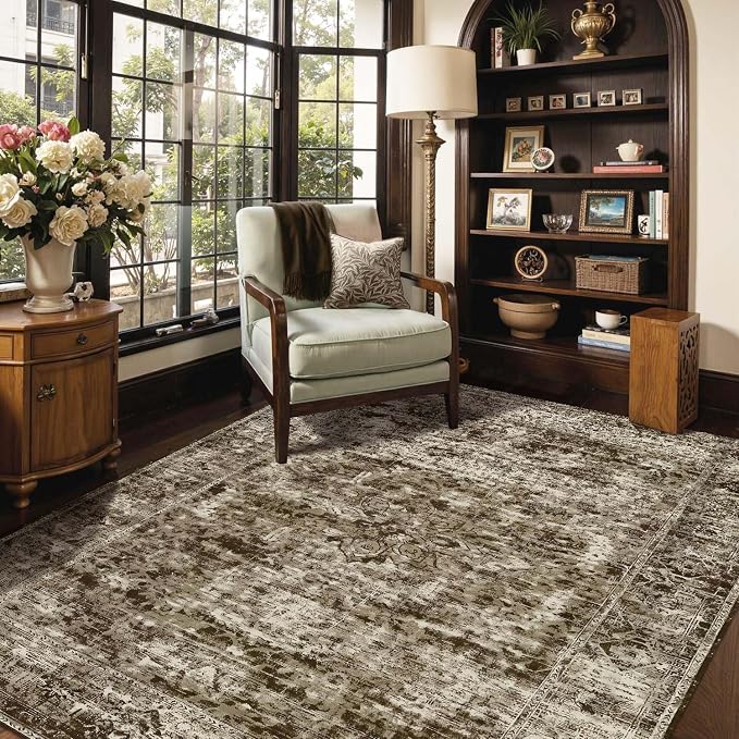 Area Rugs 5x7, Washable Brown Rugs - Image 2