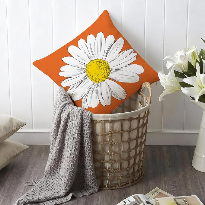 Hexagram Spring Summer Pillow Covers 18x18 Set of 4, Outdoor Floral Daisy - Image 4