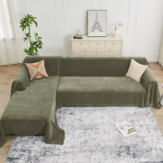 CAPALOCA Sectional Couch Covers, 2 Pieces Chenille Sofa Cover L Shaped Couch - Image 8