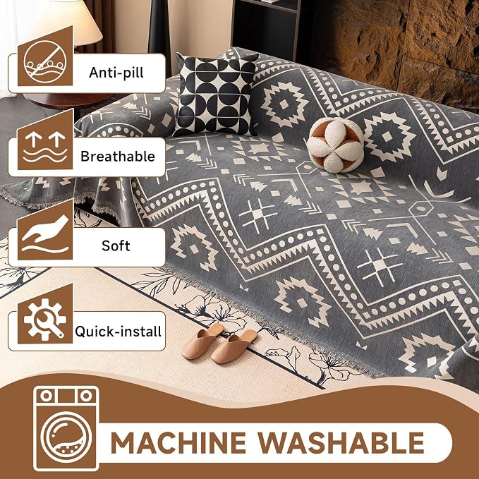 VClife Aztec Geometric Chenille Couch Cover Washable Sofa Cover - Image 4