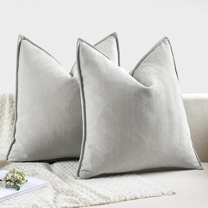 MIULEE Pack of 2 Light Grey Decorative Pillow Covers 24x24 Inch Soft Chenille - Image 6