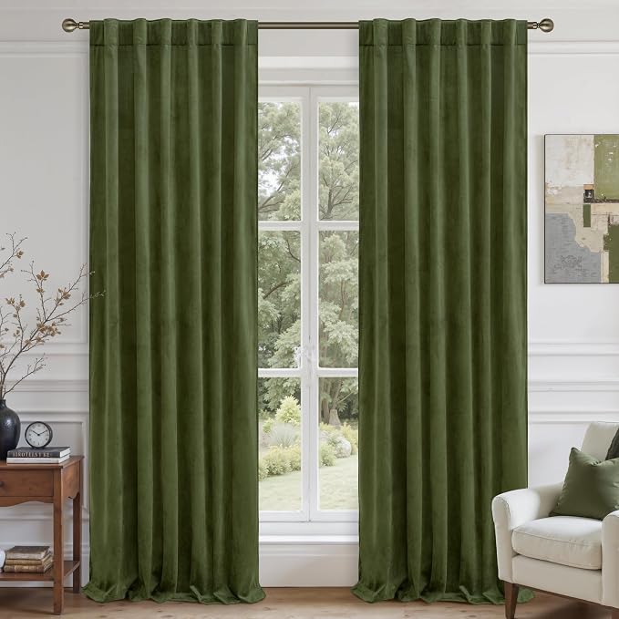 LAMIT Sage Green Velvet Curtains 120 Inch by LAMIT