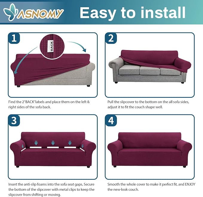 Asnomy Sofa Covers for 2 Cushion Couch Stretch loveseat Covers Slipcovers - Image 6